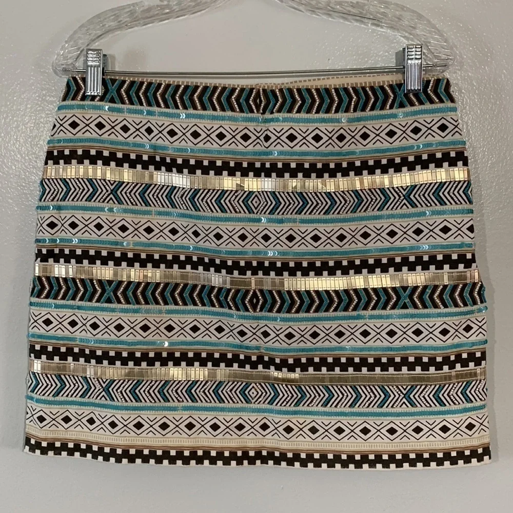Unbranded Striped Beaded Sequin Embellished Southwestern Mini Skirt Size M